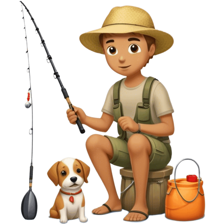 Boy fishing with dog emoji