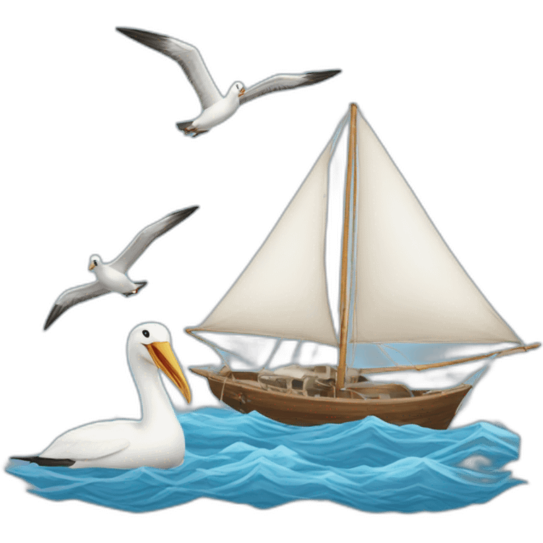 two albatrosses and one sailboat emoji