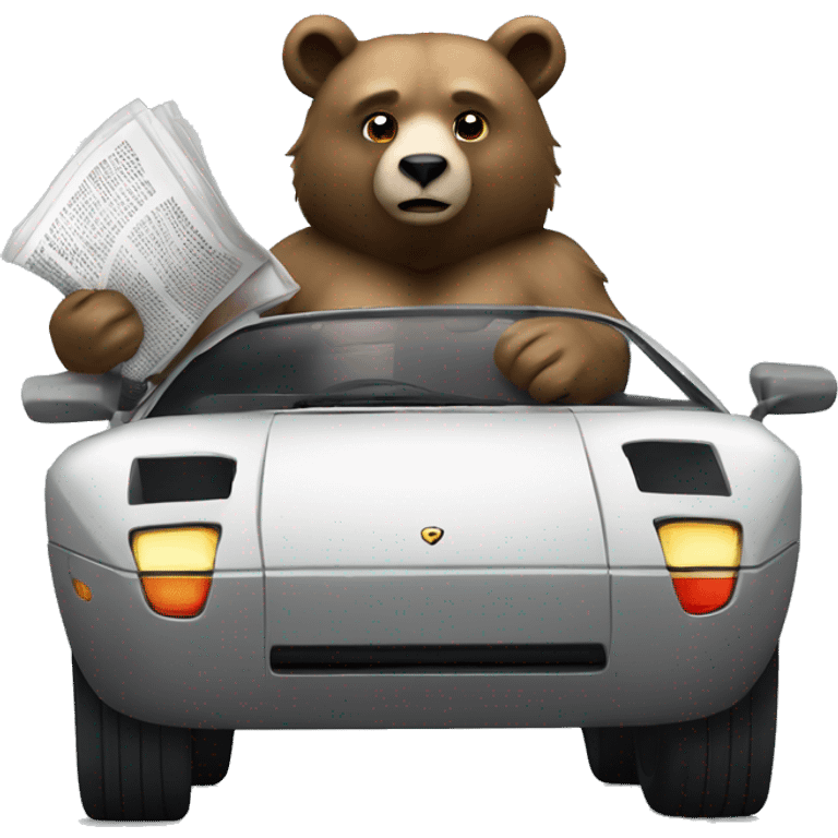 bear holding newspaper driving lamboghini emoji