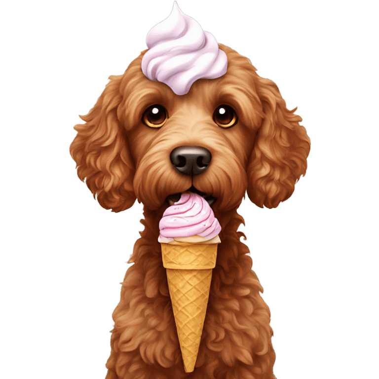 Red Labradoodle with ice cream emoji