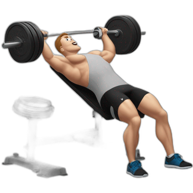 white man on a weightlifting bench, using portable computers as dumbbells instead of traditional weights, while he performs a bench press exercise with enthusiasm emoji