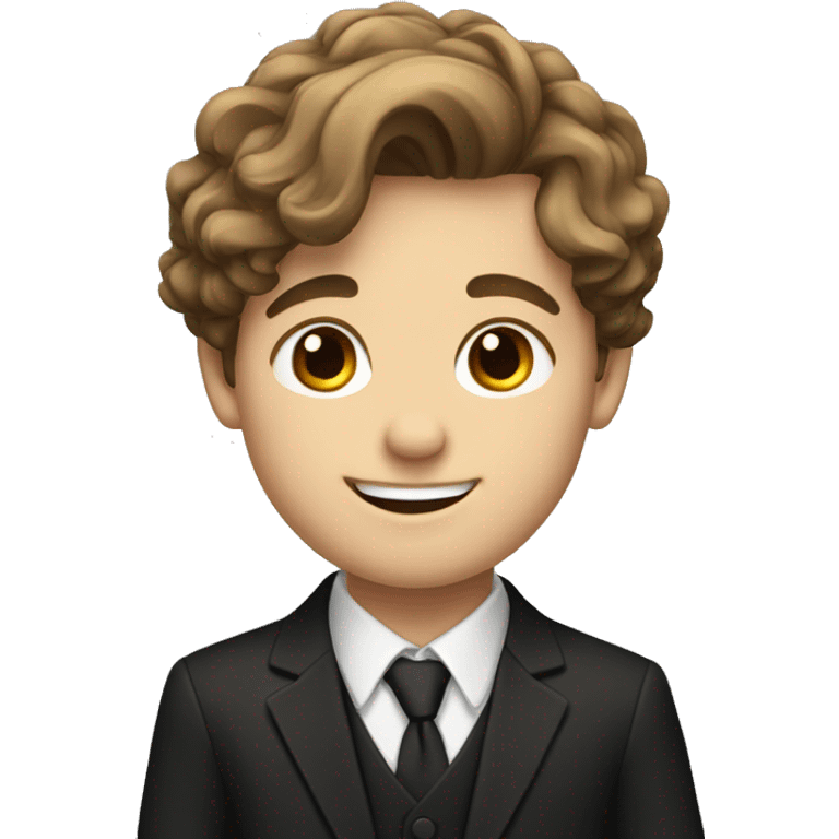 smiling boy with brown hair in formal attire emoji