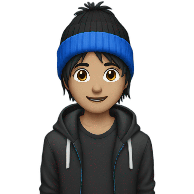 guy black emo hair with a blue adidas beanie emoji