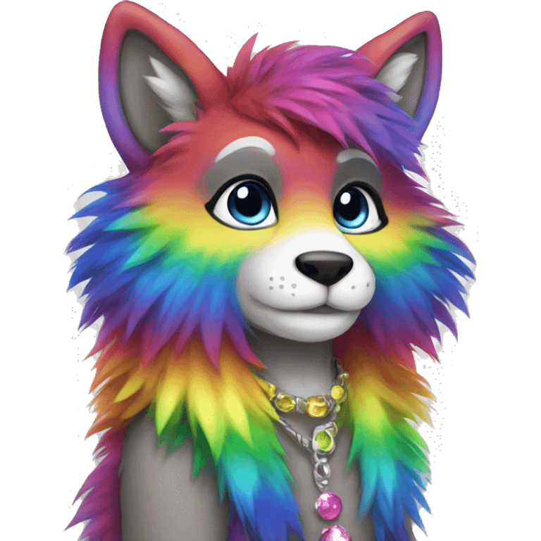 Furry, sparkle, rainbow, animal, anthro, full body, fursona emoji