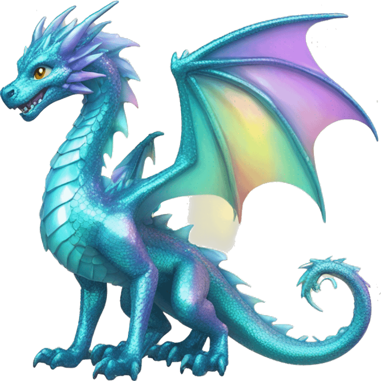 Sparkly glossy Pastel iridescent glass dragon full body emoji