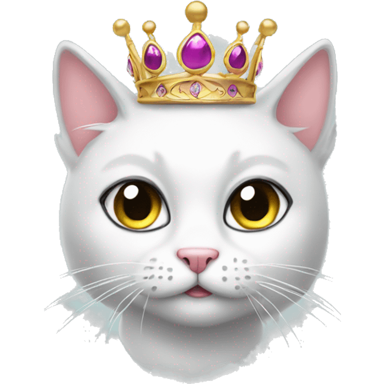 A sassy cat emoji wearing a tiara and batting its eyelashes emoji