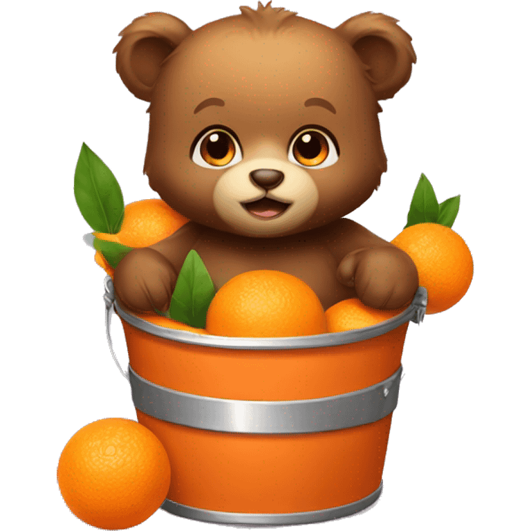 Baby bear with oranges bucket emoji