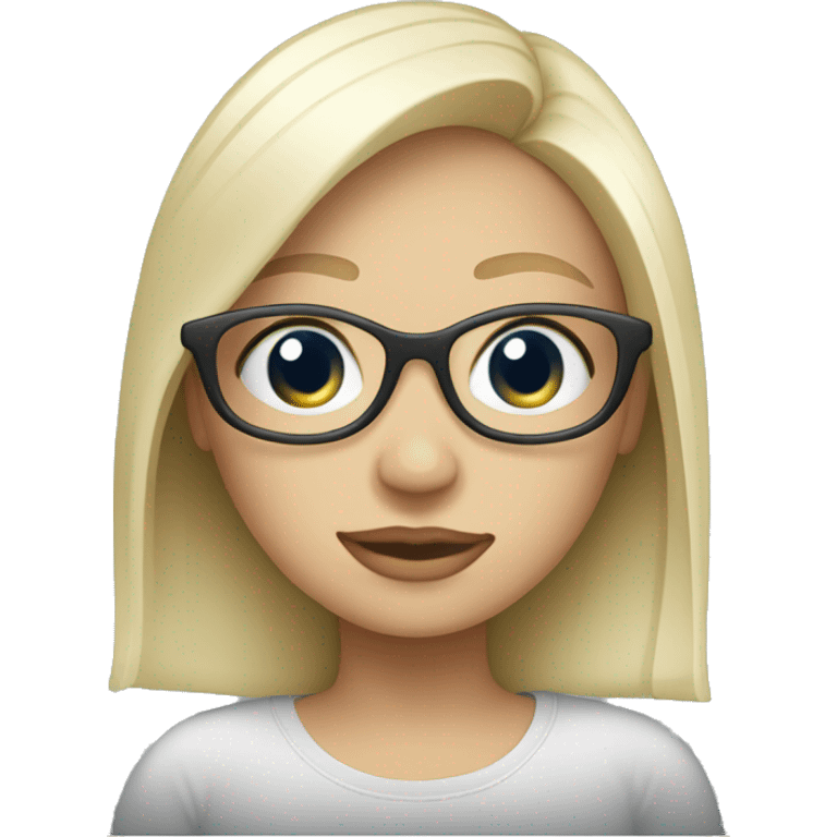 white blonde girl with around glass work at macbook  emoji