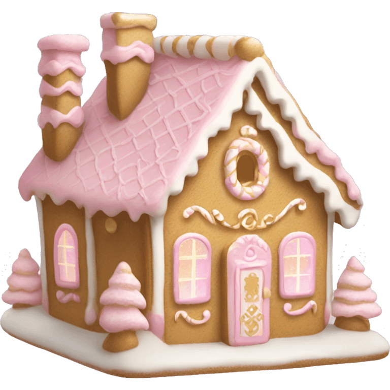 light pink and gold and white gingerbread house emoji