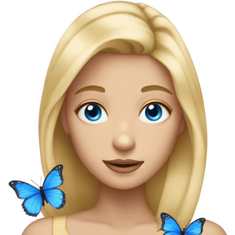 Face with blonde hair blue eyes and butterflies  emoji