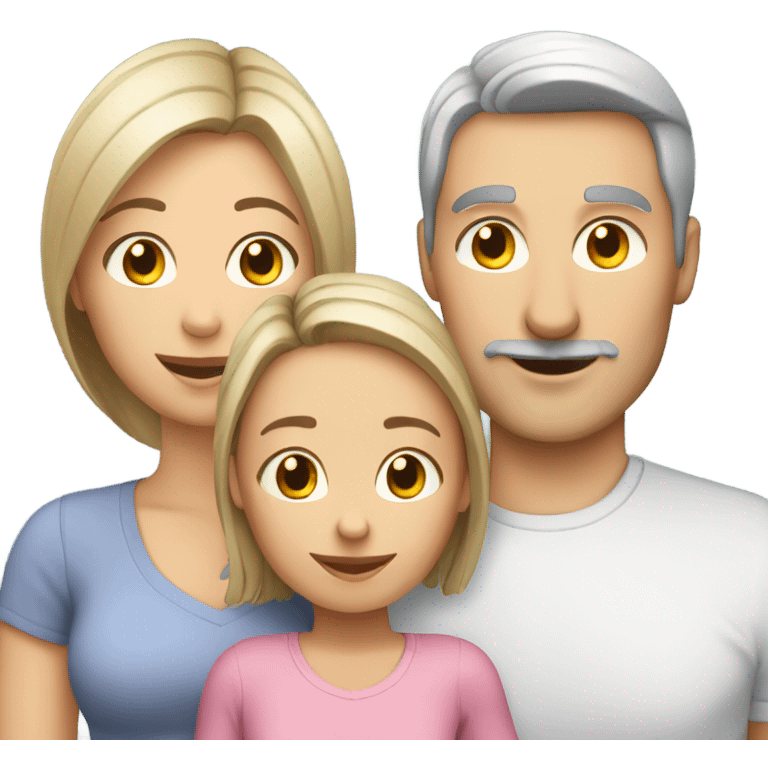 White family mom and dad with two girl daughters and grey cat  emoji