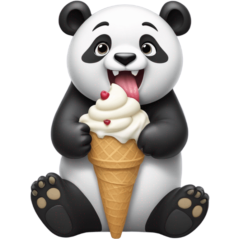 Panda eating ice cream at beac emoji