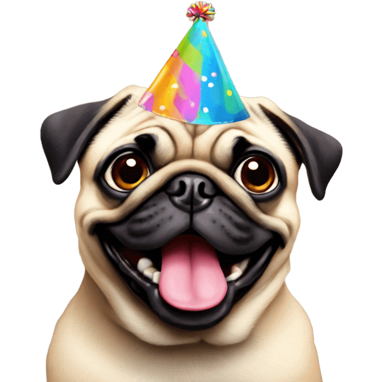 Pug wearing birthday hat emoji