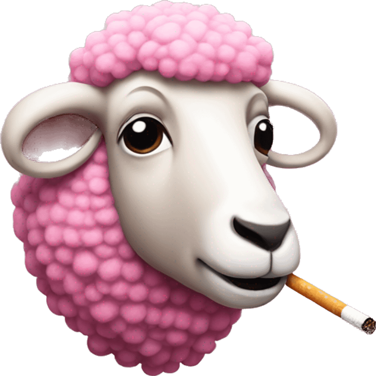 A pink sheep with a cigarette in its mouth emoji