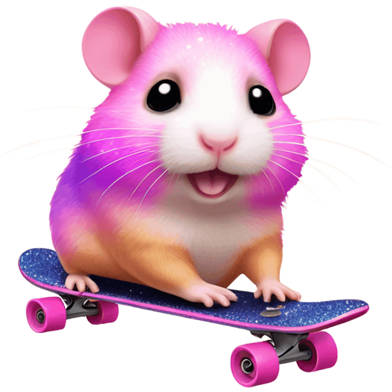 Pink ombre hamster riding a skateboard with glitter emoji