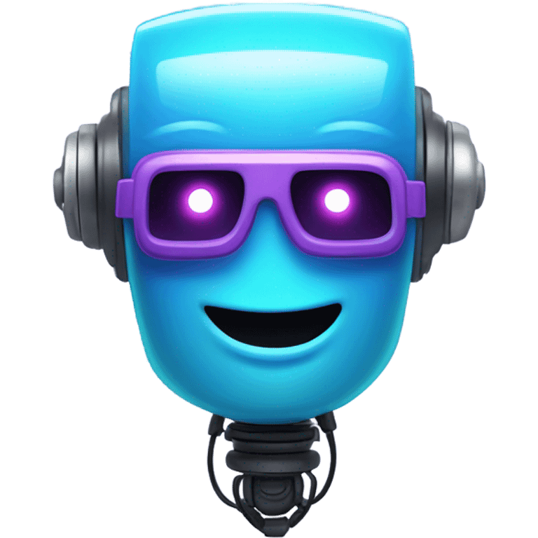 A friendly robot head giving a thumbs up, pixel art style, glowing neon blue and purple outline. emoji