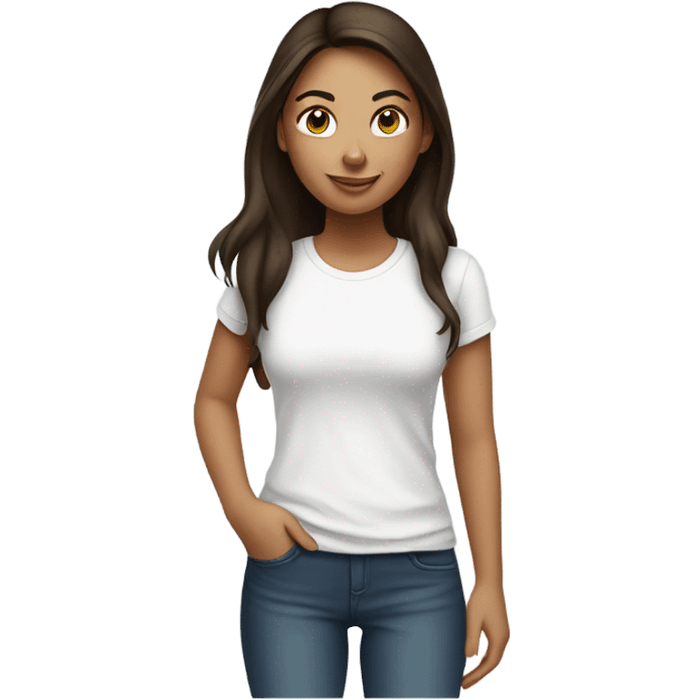 Brunette white girl in white t-shirt emoji