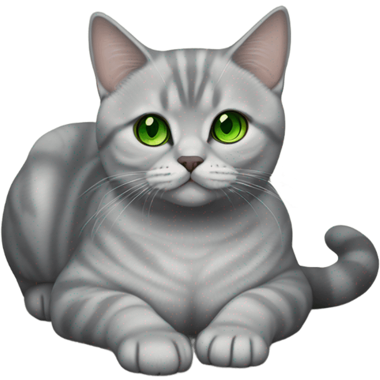 Silver Shaded British Shorthair with green eyes lying on the floor emoji