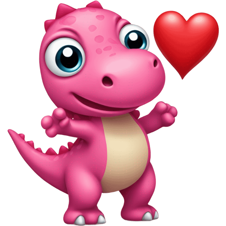 cute pink dino holding a heart emoji