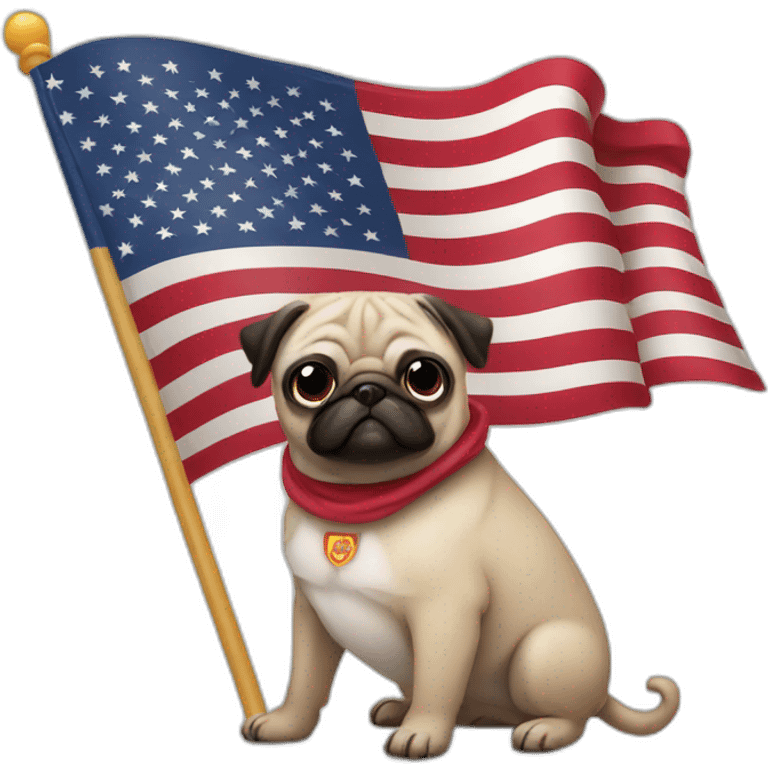 pug holding a big united states flag emoji