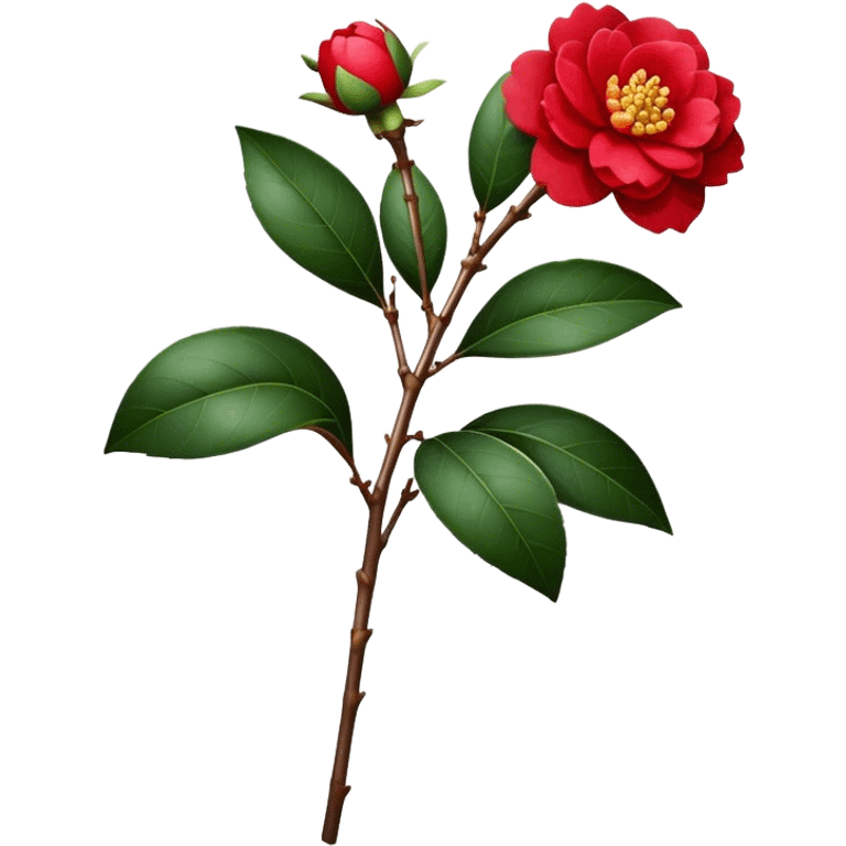 single red Camellia flower, stem emoji