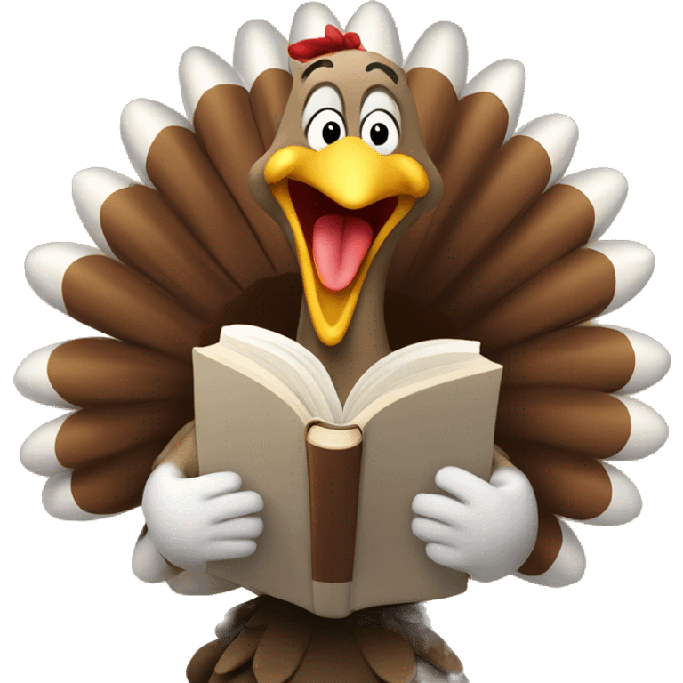 Happy Turkey singing with Holy Bible in his hand emoji