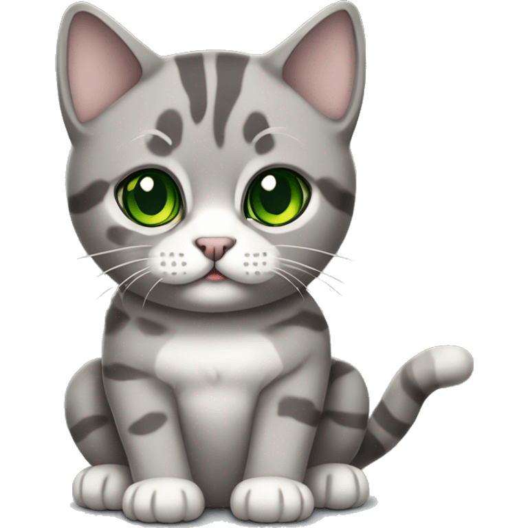 Grey Tabby scotish fold with Green eyes sitting emoji