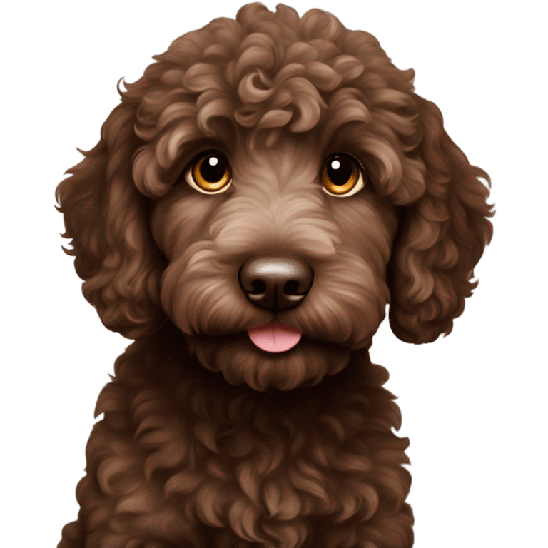 Dark brown Australian labradoodle with goals  puppy emoji