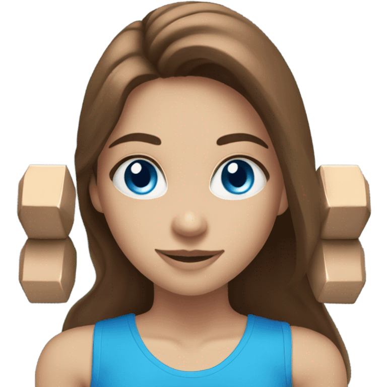 girl with long brown hair,  bright blue eyes, lifting weights emoji