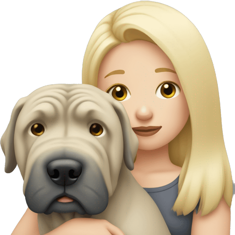 Sad blonde and long hair woman cuddling grey Shar Pei  emoji