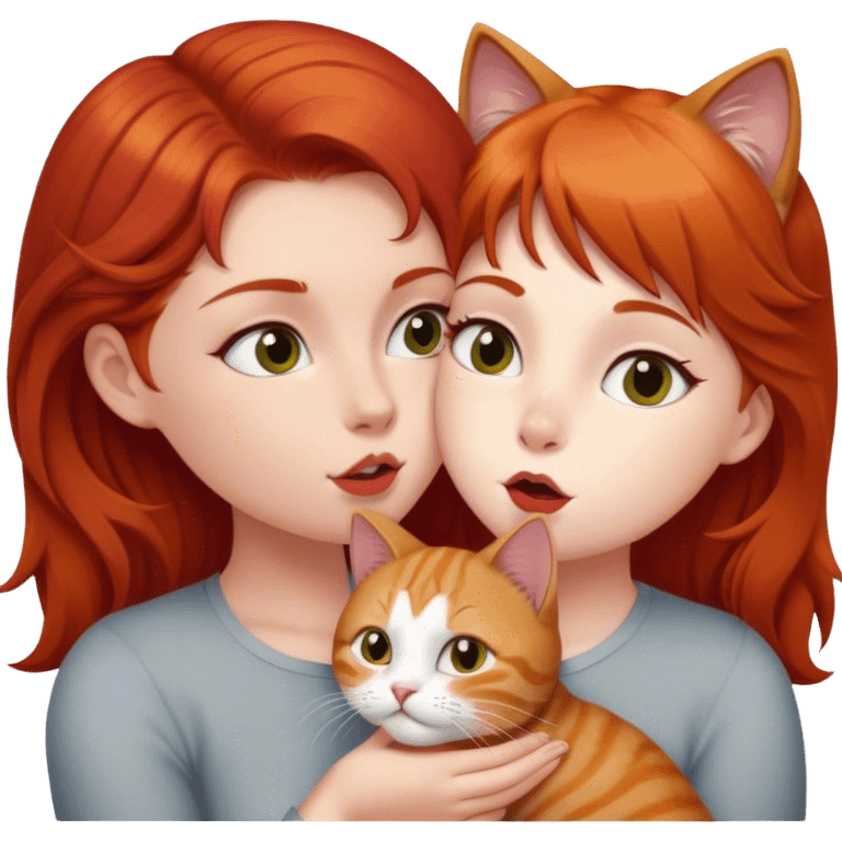 british cat kisses a red hair girl emoji