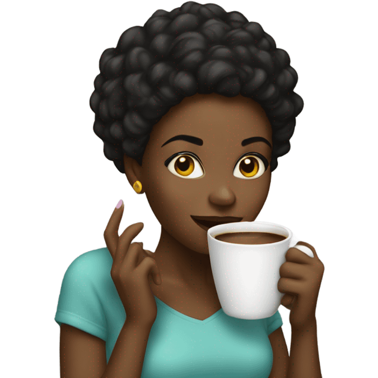 black girl sipping coffee mug emoji