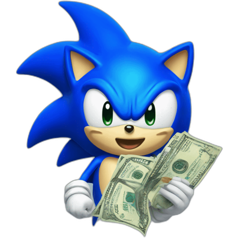 blue sonic with money, happy emoji