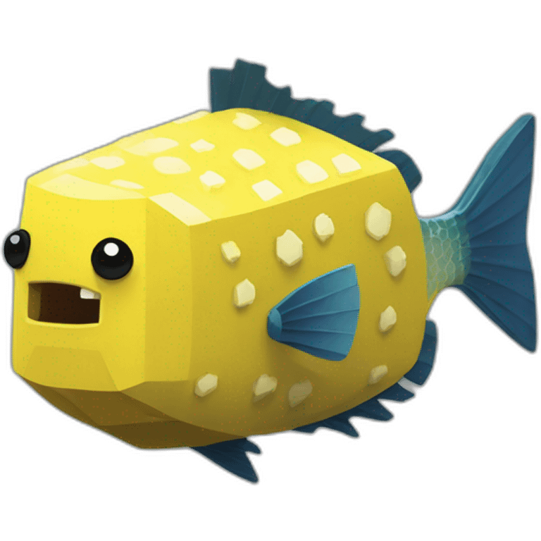 cube yellow fugu fish with two fins and tail in minecraft style full size emoji