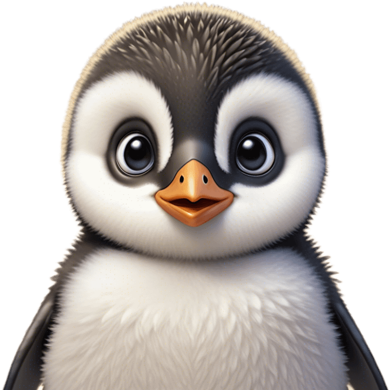 Cinematic Comical Baby Penguin Portrait Emoji, Head tilted dramatically with an exaggeratedly shocked expression, featuring delightfully fluffy plumage with wide, comically expressive eyes full of humorous disbelief, Simplified yet hilariously expressive features, highly detailed, glowing with a slightly sassy polar glow, high shine, dramatic yet playful, stylized with an air of cheeky innocence, soft glowing outline, capturing the essence of a meme-worthy baby penguin that seems ready to side-eye its way into viral fame! emoji