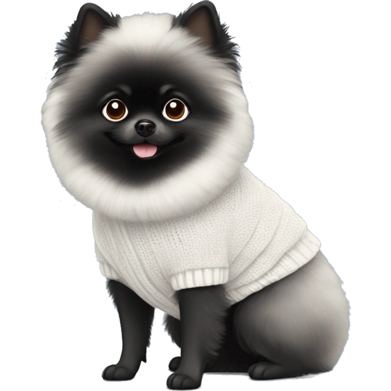 Black pomeranian wearing white sweater emoji