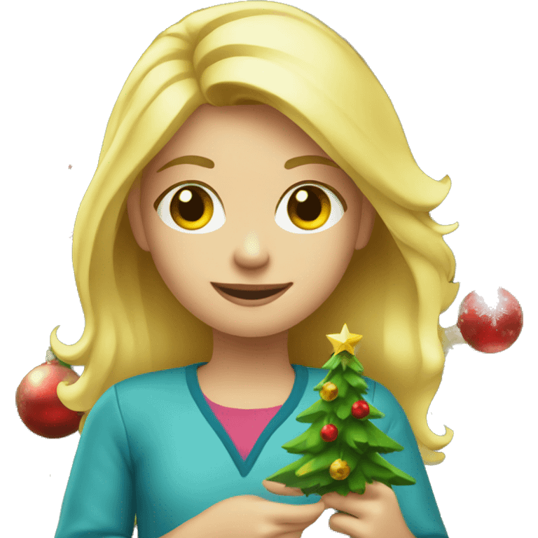 Blond Girl decorating a Christmas tree emoji