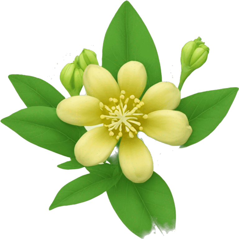 Ashwagandha flower with greenish-yellow petals and a central cluster of tiny yellow stamens emojis emoji