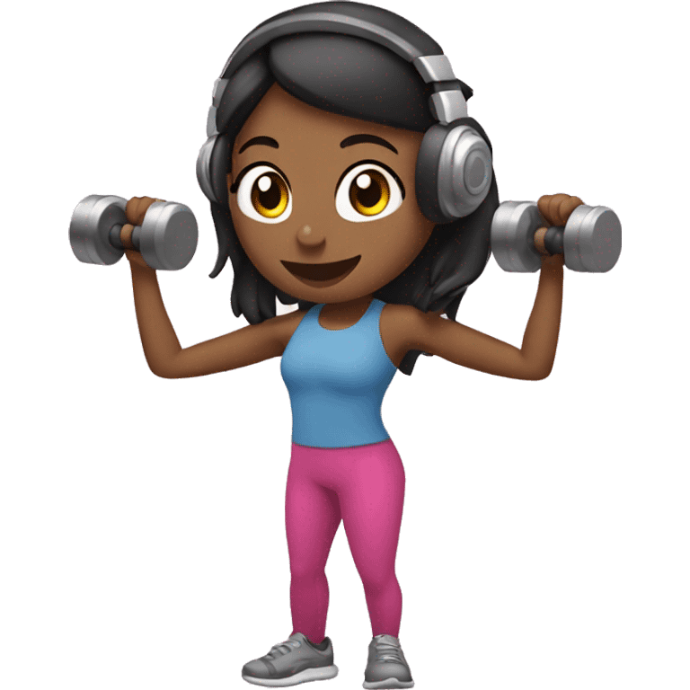 Girl with headphones on holding dumbbells  emoji