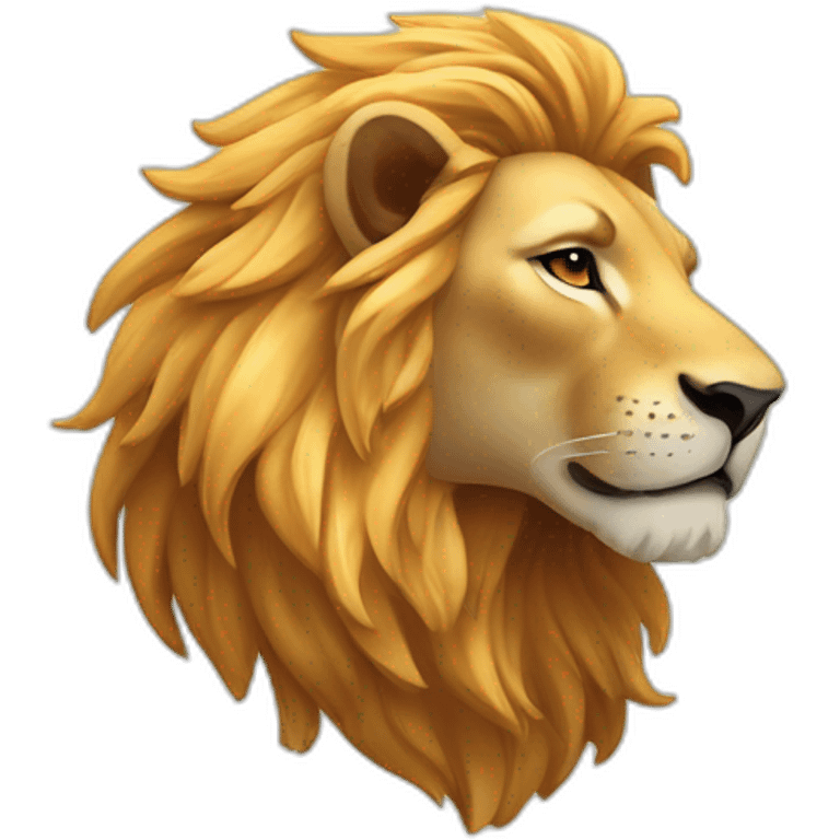 Create a majestic lion with a shimmering mane, set against a sunlit  emoji