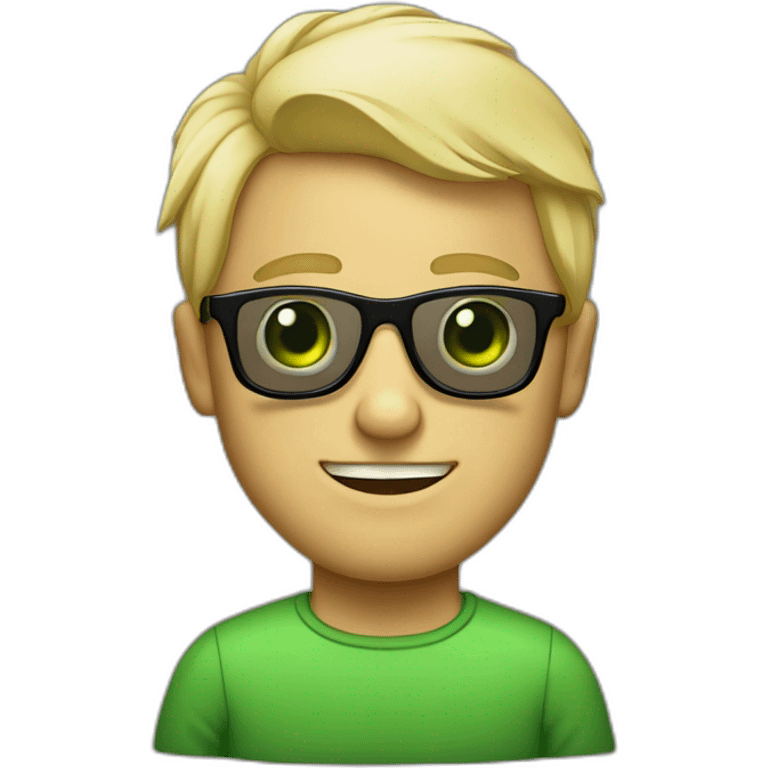 homme blond aux yeux verts et des lunettes noirs emoji