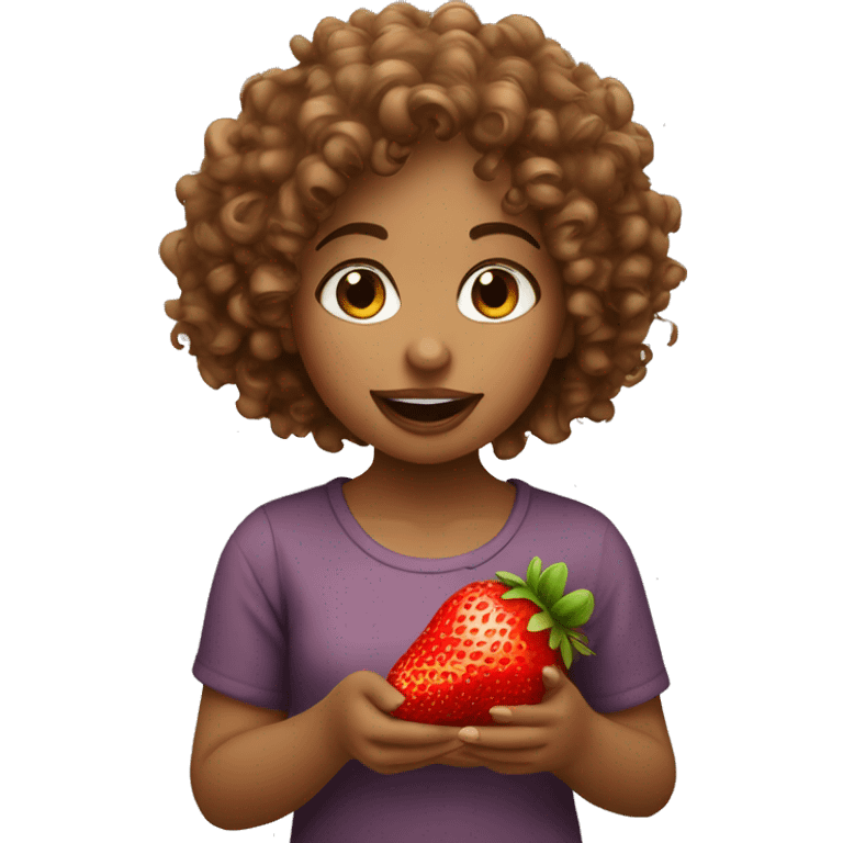 curly hair girl eating strawberry’s  emoji