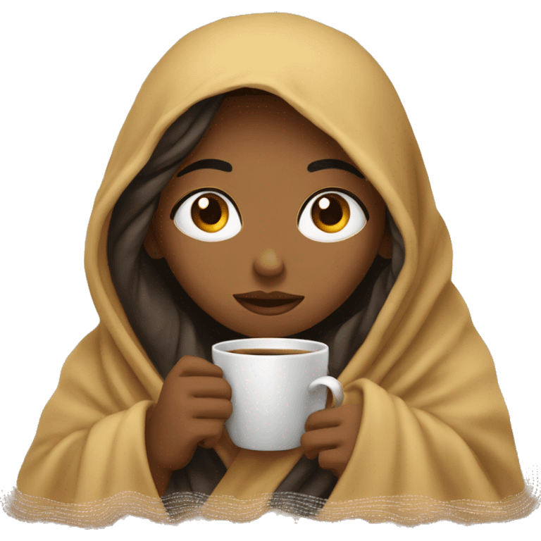 girl inside a blanket sipping coffee eyes closed emoji