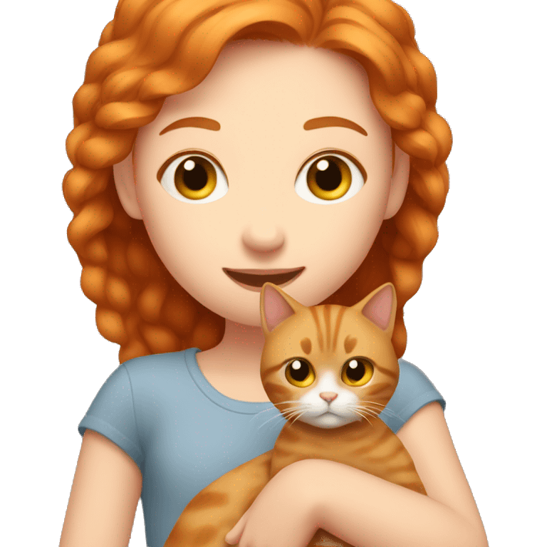 Ginger girl holding gray cat emoji