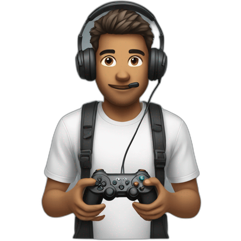 gamer wearing headset gaming on controller emoji