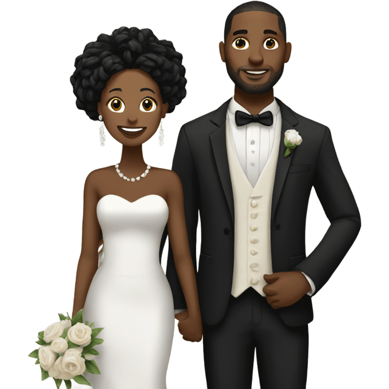 black couple with black locs, full body wedding emoji