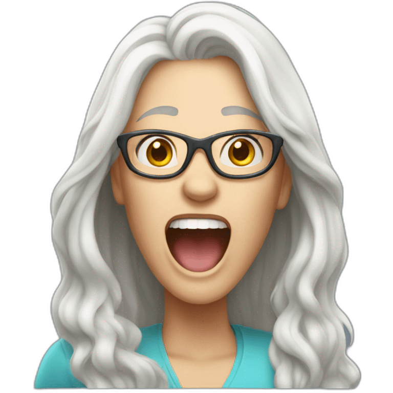 Long White haired Woman with glasses shouting emoji