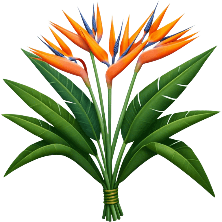 luxuriant, big bouquet Strelitzia Reginae, stem, leaf emoji