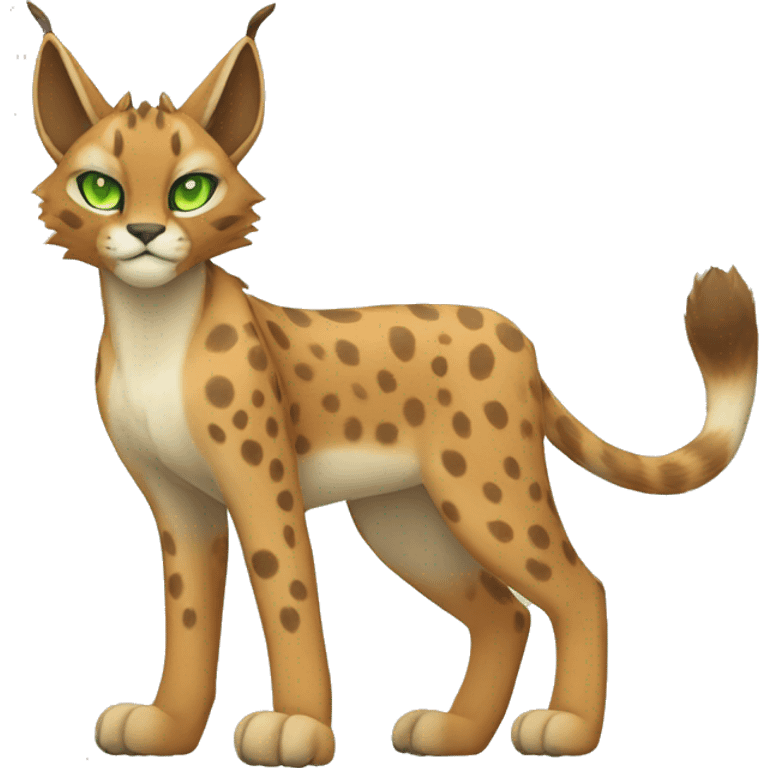 spotted Lynx-Caracal-Fakemon-hybrid with orange points, green eyes brown toes, and short tail, full body emoji