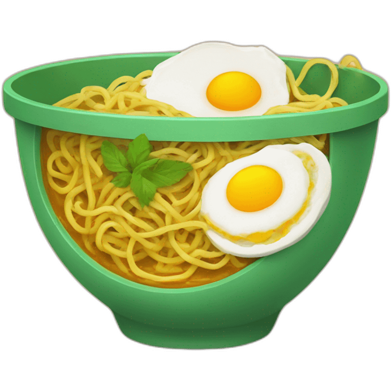 a green bowl of curry noodle with egg emoji